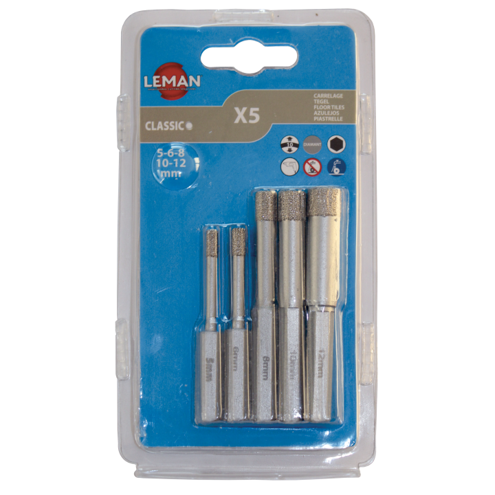 LOT DE 5 TRÉPANS DIAMANTÉS 6 PANS GRÈS CÉRAME